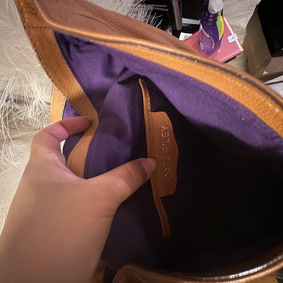 Brown Leather Crescent Shoulder Bag with Gold Accents - Picture 7 of 12